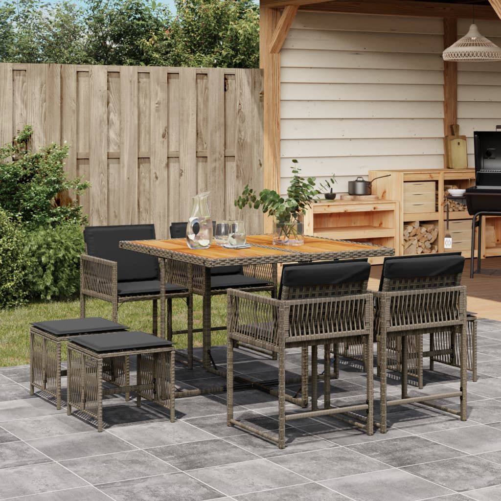 9 Piece Garden Dining Set with Cushions Grey Poly Rattan 9 Piece Garden Dining Set with Cushions Grey Poly Rattan
