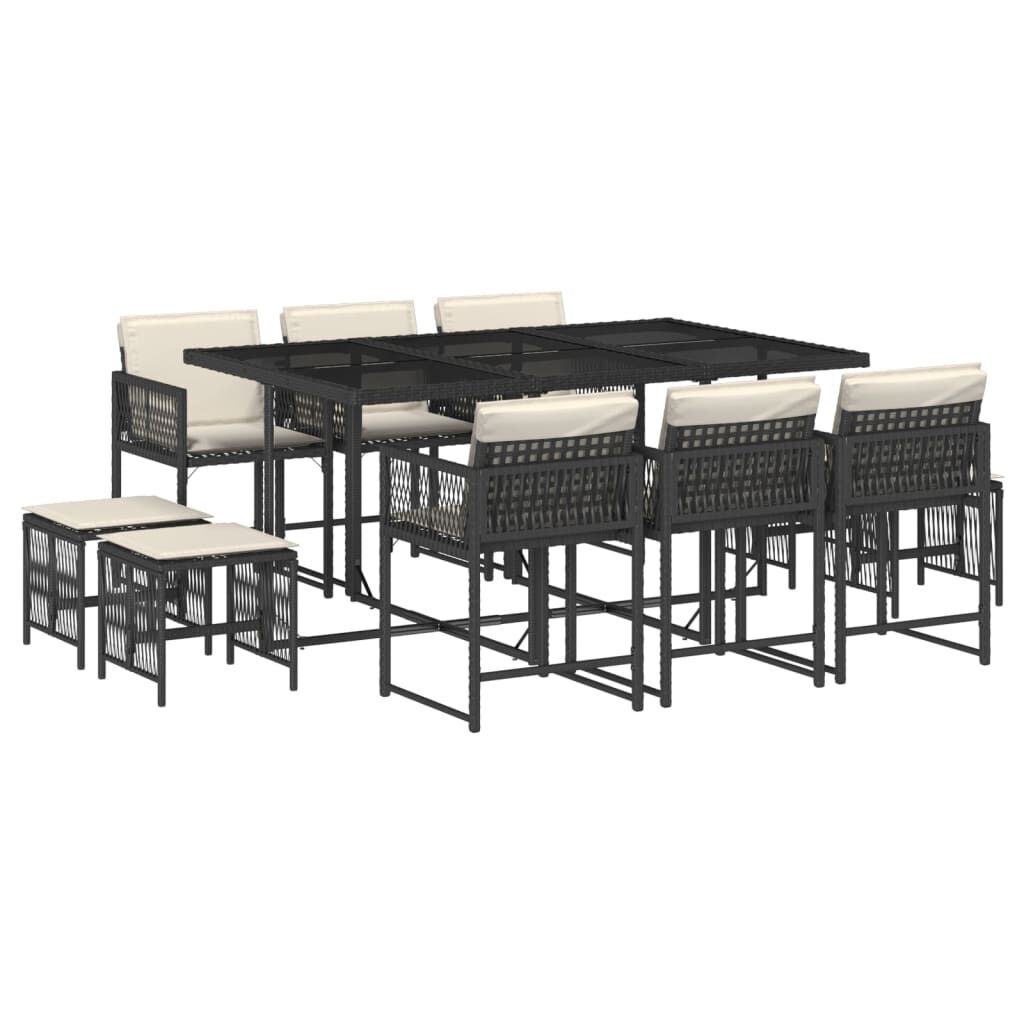11 Piece Garden Dining Set with Cushions Black Poly Rattan 11 Piece Garden Dining Set with Cushions Black Poly Rattan