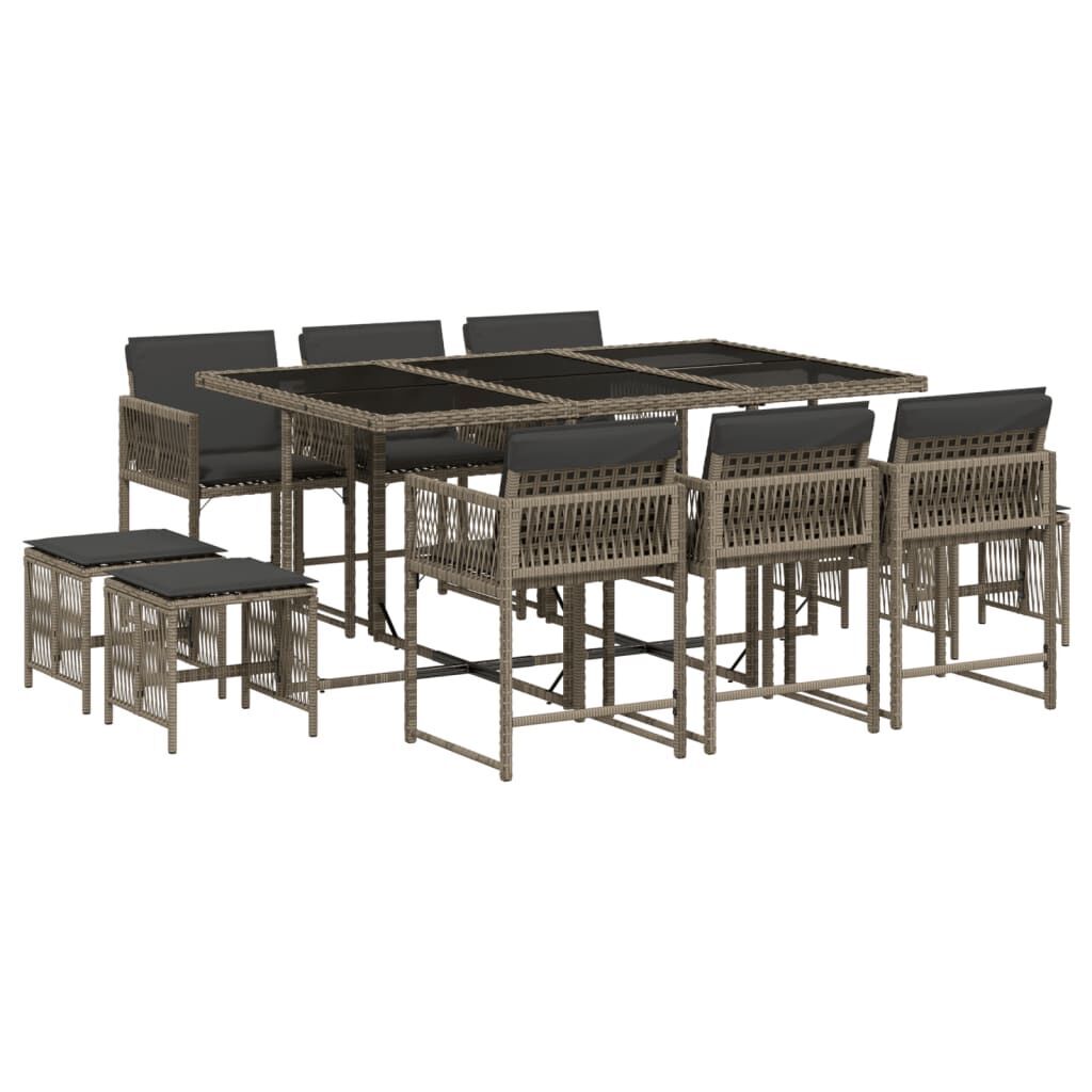 11 Piece Garden Dining Set with Cushions Grey Poly Rattan 11 Piece Garden Dining Set with Cushions Grey Poly Rattan