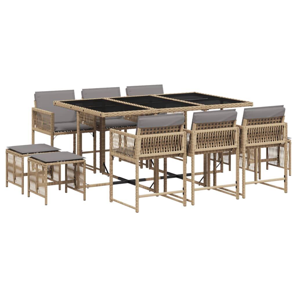 11 Piece Garden Dining Set with Cushions Mix Beige Poly Rattan 11 Piece Garden Dining Set with Cushions Mix Beige Poly Rattan
