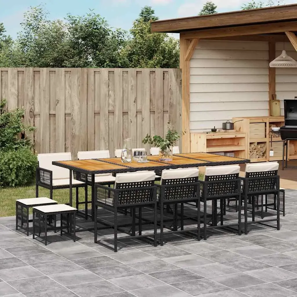 13 Piece Garden Dining Set with Cushions Black Poly Rattan 13 Piece Garden Dining Set with Cushions Black Poly Rattan