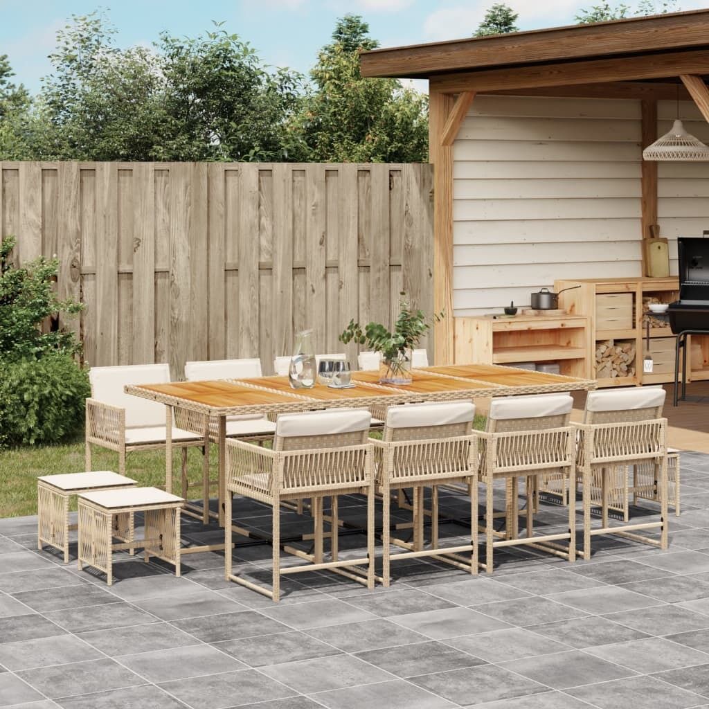 13 Piece Garden Dining Set with Cushions Beige Poly Rattan 13 Piece Garden Dining Set with Cushions Beige Poly Rattan