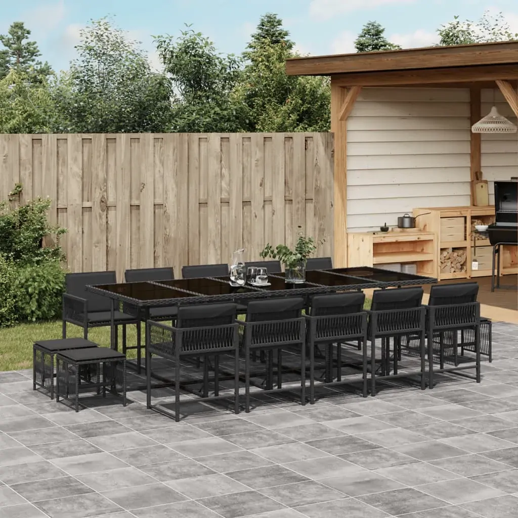 15 Piece Garden Dining Set with Cushions Black Poly Rattan 15 Piece Garden Dining Set with Cushions Black Poly Rattan
