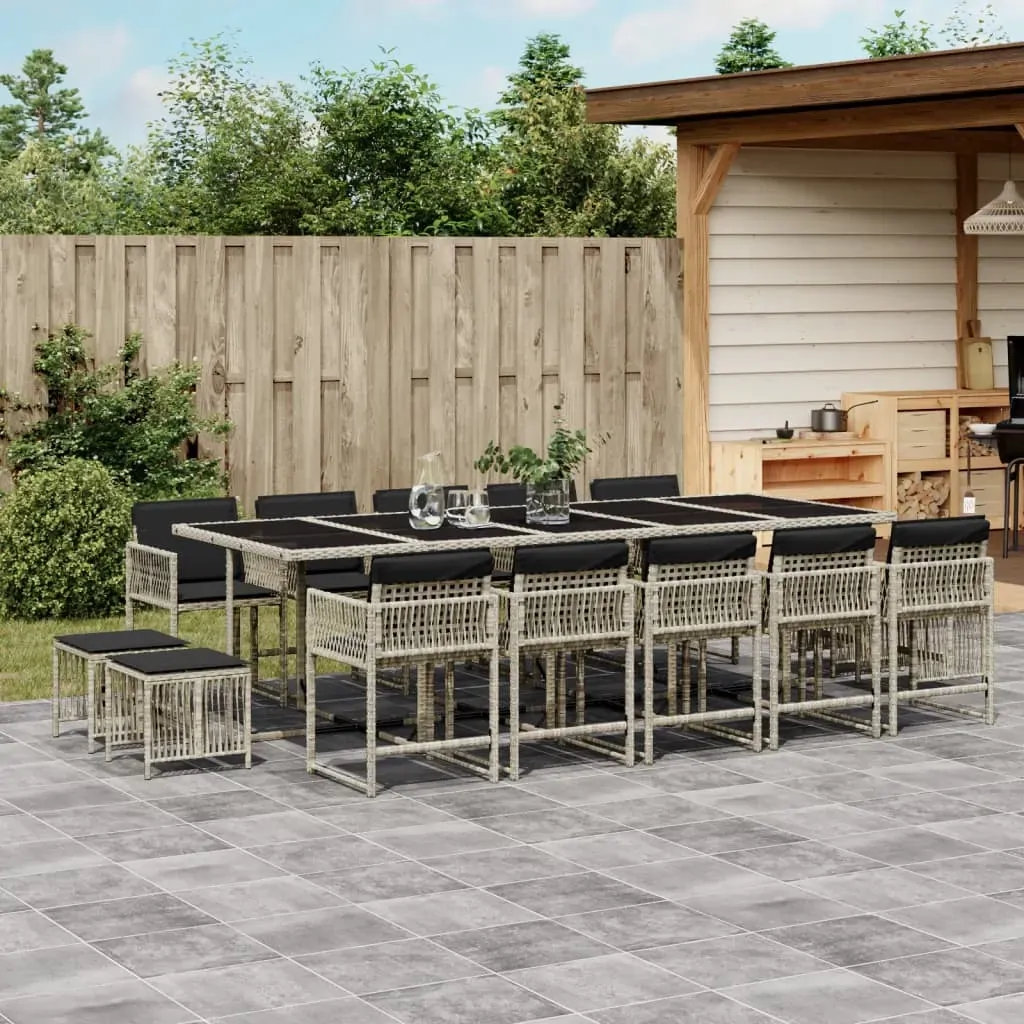 15 Piece Garden Dining Set with Cushions Light Grey Poly Rattan 15 Piece Garden Dining Set with Cushions Light Grey Poly Rattan
