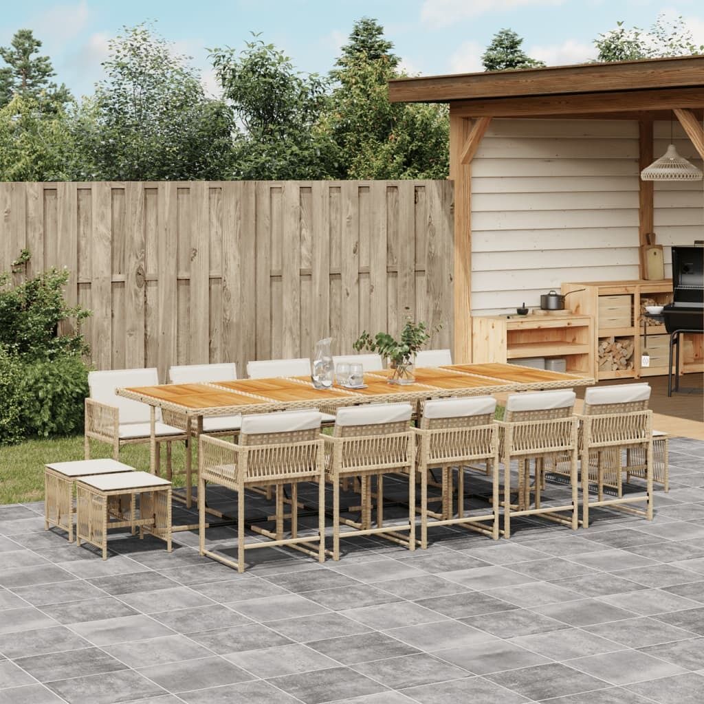 15 Piece Garden Dining Set with Cushions Beige Poly Rattan 15 Piece Garden Dining Set with Cushions Beige Poly Rattan