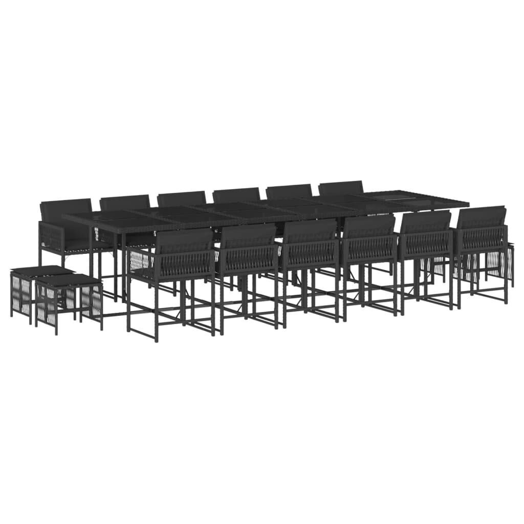 17 Piece Garden Dining Set with Cushions Black Poly Rattan 17 Piece Garden Dining Set with Cushions Black Poly Rattan