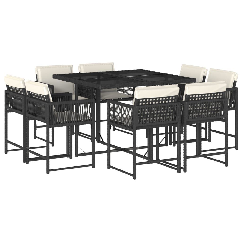 9 Piece Garden Dining Set with Cushions Black Poly Rattan 9 Piece Garden Dining Set with Cushions Black Poly Rattan