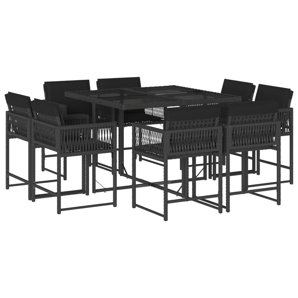 9 Piece Garden Dining Set with Cushions Black Poly Rattan 9 Piece Garden Dining Set with Cushions Black Poly Rattan