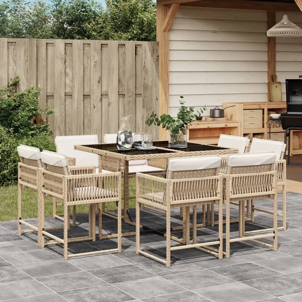 9 Piece Garden Dining Set with Cushions Beige Poly Rattan 9 Piece Garden Dining Set with Cushions Beige Poly Rattan