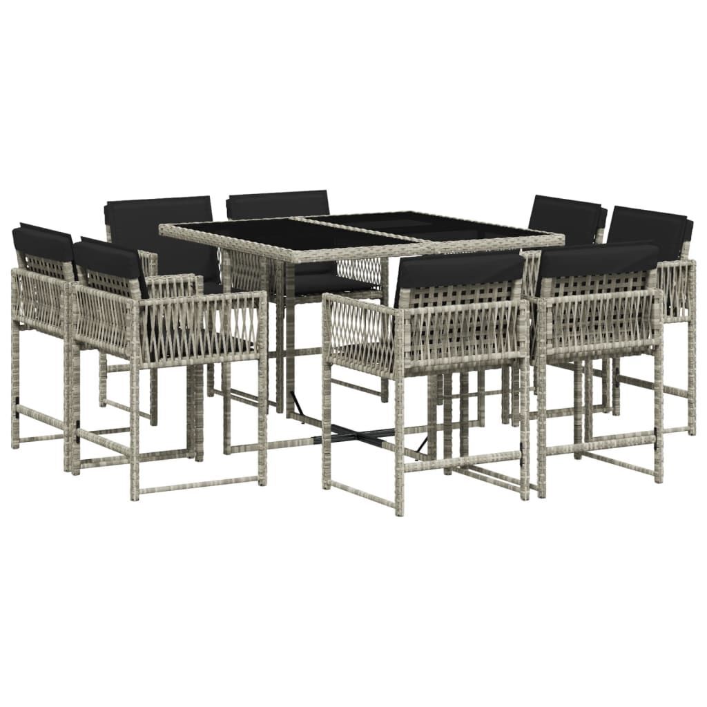 9 Piece Garden Dining Set with Cushions Light Grey Poly Rattan 9 Piece Garden Dining Set with Cushions Light Grey Poly Rattan