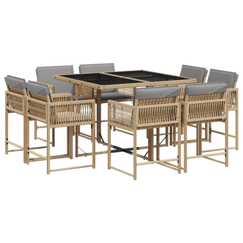 9 Piece Garden Dining Set with Cushions Mix Beige Poly Rattan 9 Piece Garden Dining Set with Cushions Mix Beige Poly Rattan
