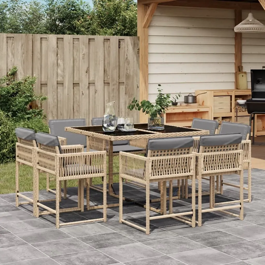 9 Piece Garden Dining Set with Cushions Mix Beige Poly Rattan 9 Piece Garden Dining Set with Cushions Mix Beige Poly Rattan