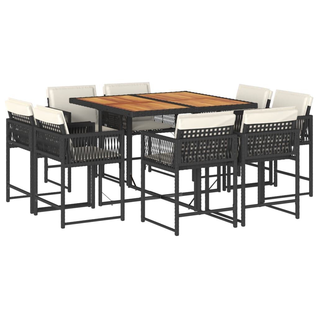 9 Piece Garden Dining Set with Cushions Black Poly Rattan 9 Piece Garden Dining Set with Cushions Black Poly Rattan
