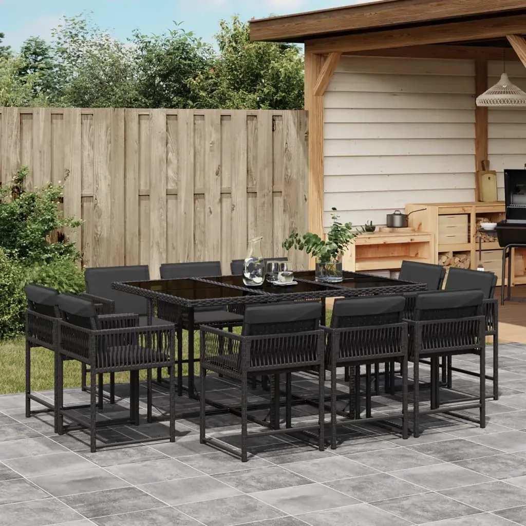 11 Piece Garden Dining Set with Cushions Black Poly Rattan 11 Piece Garden Dining Set with Cushions Black Poly Rattan