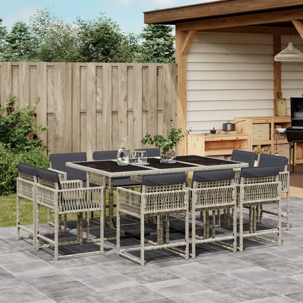 11 Piece Garden Dining Set with Cushions Light Grey Poly Rattan 11 Piece Garden Dining Set with Cushions Light Grey Poly Rattan