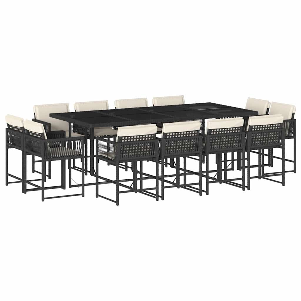 13 Piece Garden Dining Set with Cushions Black Poly Rattan 13 Piece Garden Dining Set with Cushions Black Poly Rattan
