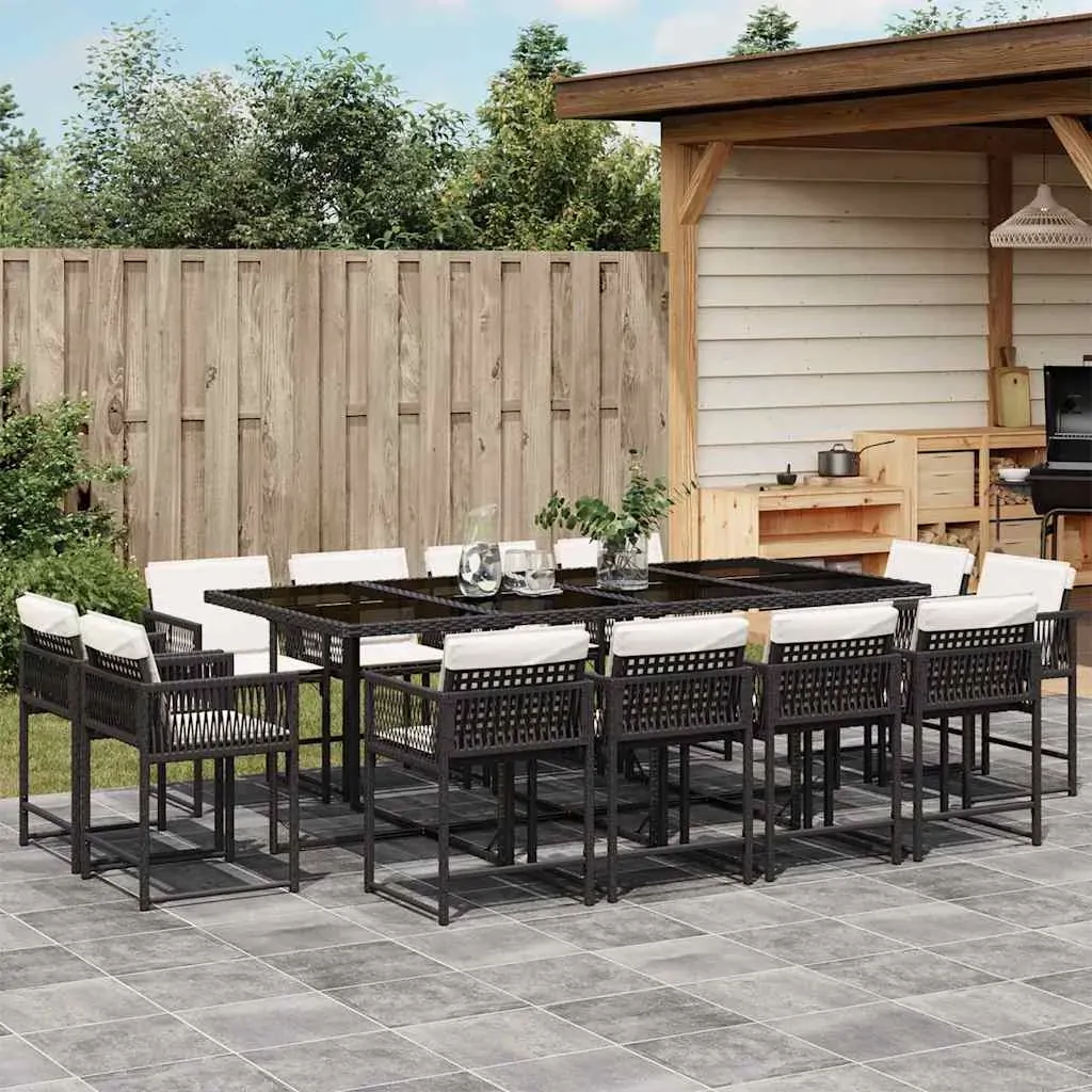 13 Piece Garden Dining Set with Cushions Black Poly Rattan 13 Piece Garden Dining Set with Cushions Black Poly Rattan