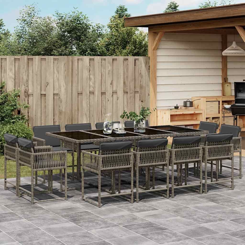 13 Piece Garden Dining Set with Cushions Grey Poly Rattan 13 Piece Garden Dining Set with Cushions Grey Poly Rattan