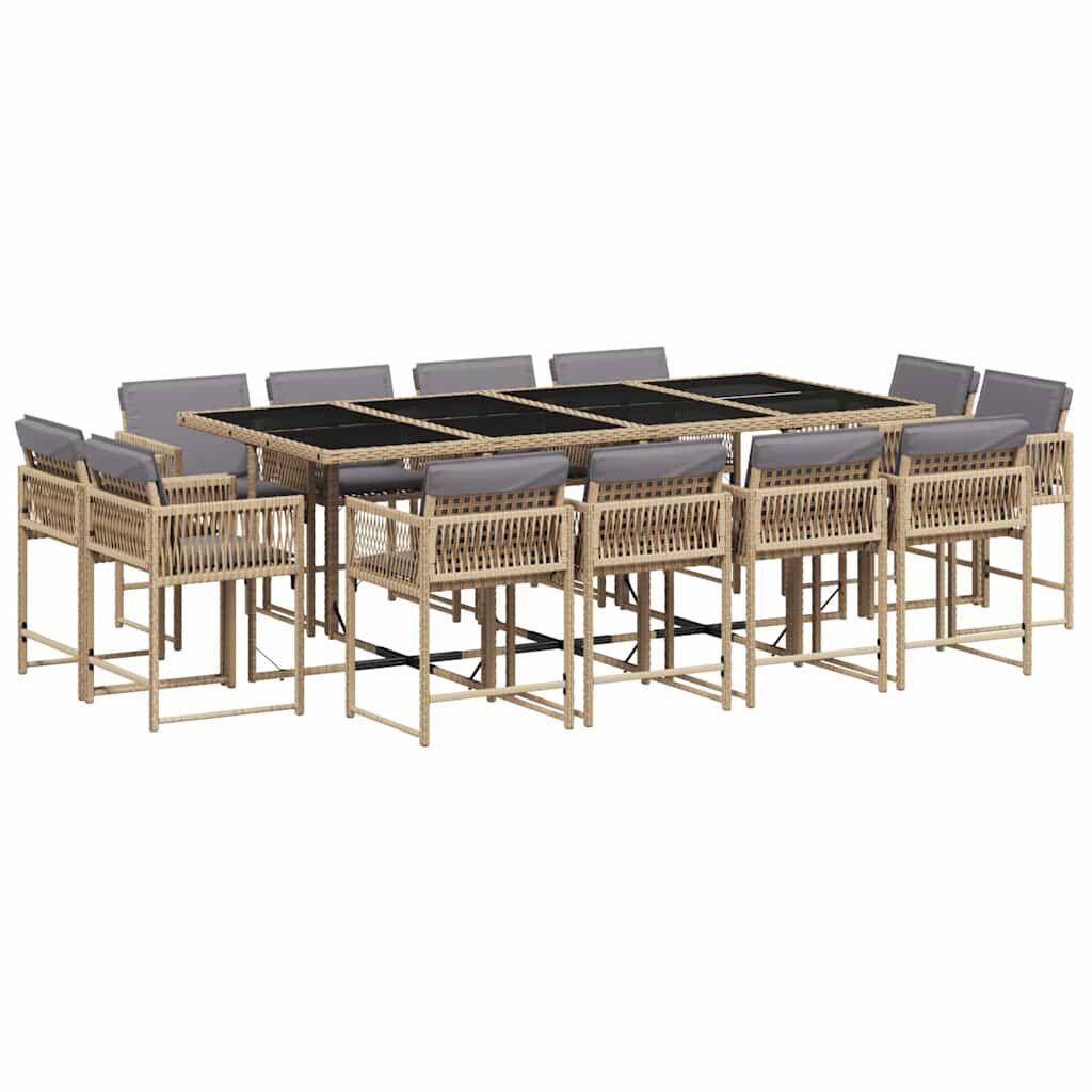 13 Piece Garden Dining Set with Cushions Mix Beige Poly Rattan 13 Piece Garden Dining Set with Cushions Mix Beige Poly Rattan