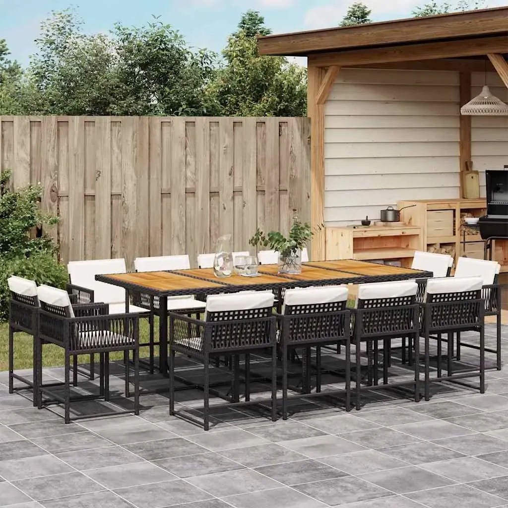 13 Piece Garden Dining Set with Cushions Black Poly Rattan 13 Piece Garden Dining Set with Cushions Black Poly Rattan