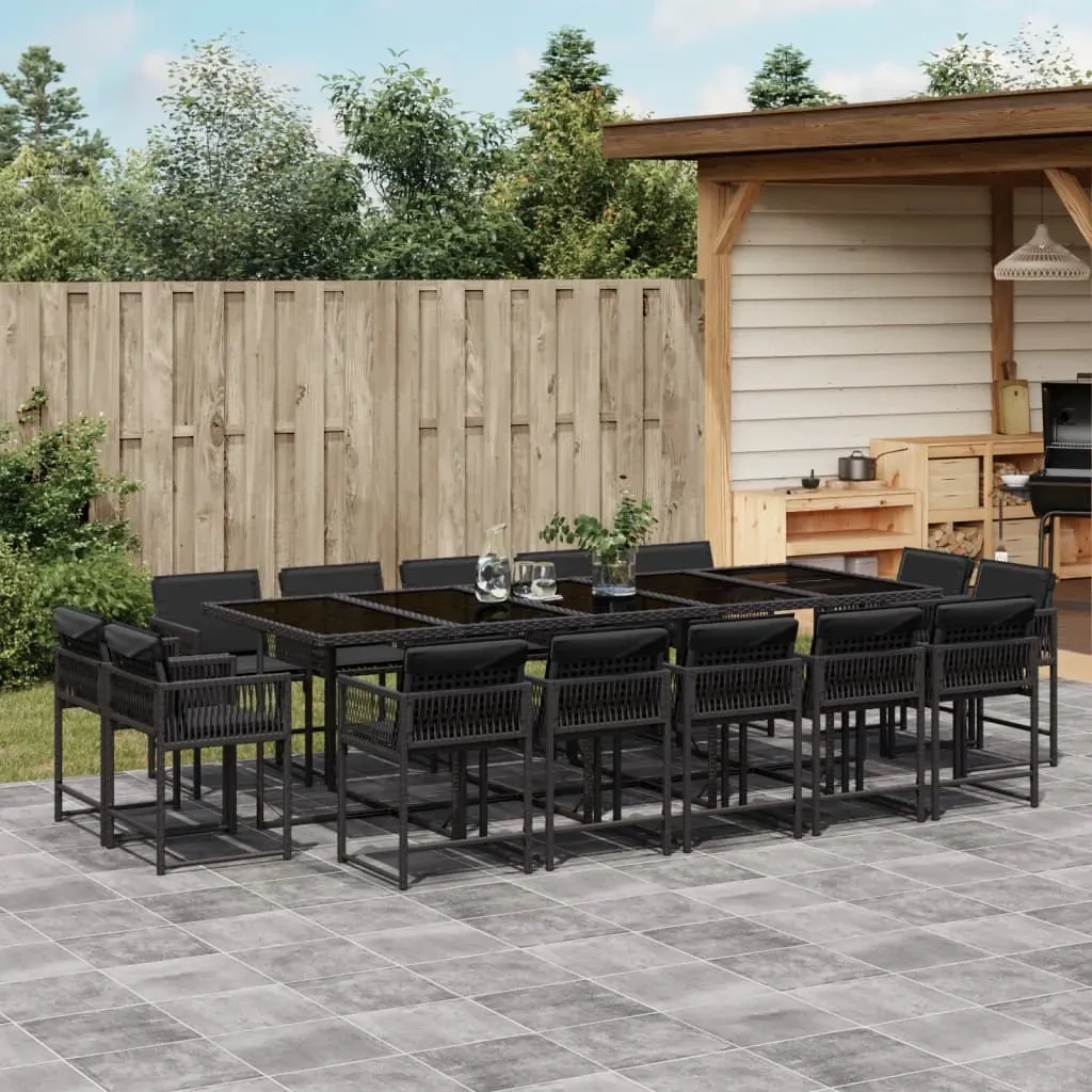 15 Piece Garden Dining Set with Cushions Black Poly Rattan 15 Piece Garden Dining Set with Cushions Black Poly Rattan