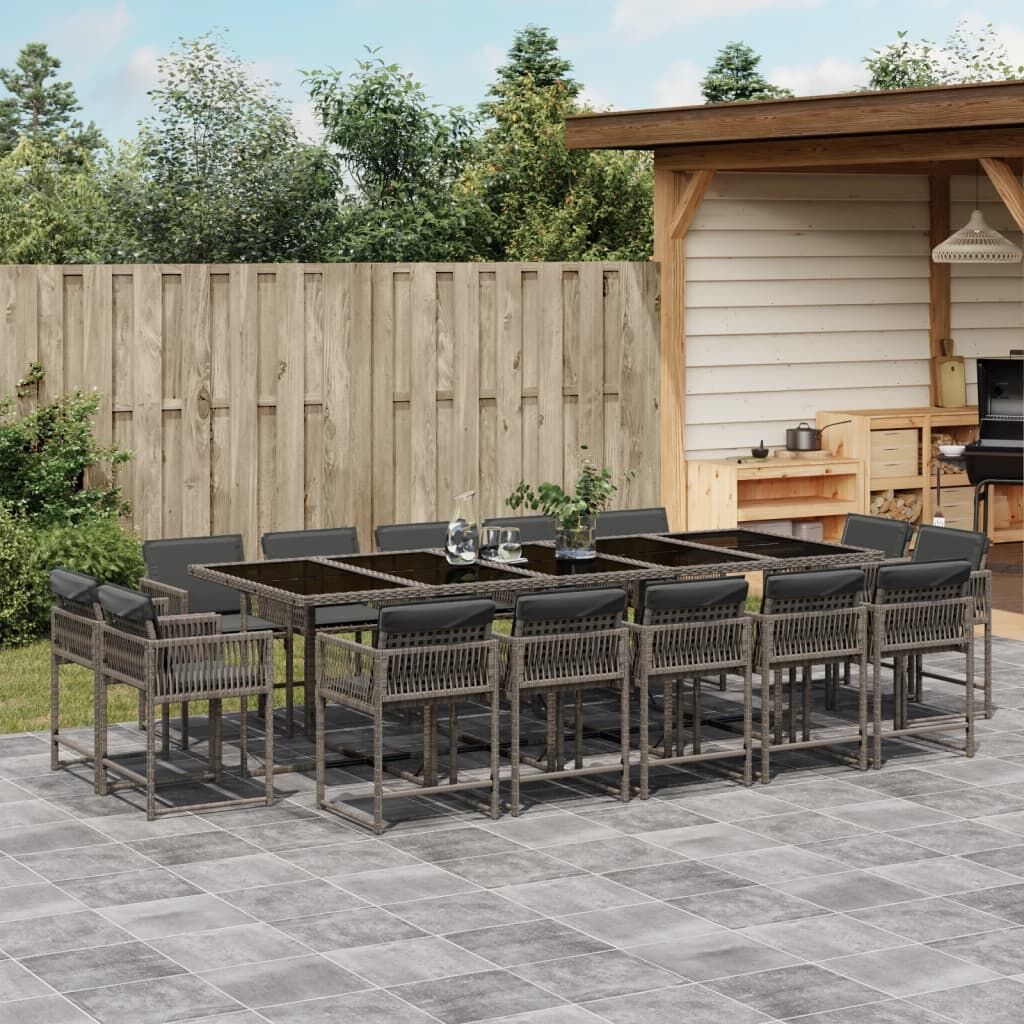 15 Piece Garden Dining Set with Cushions Grey Poly Rattan 15 Piece Garden Dining Set with Cushions Grey Poly Rattan