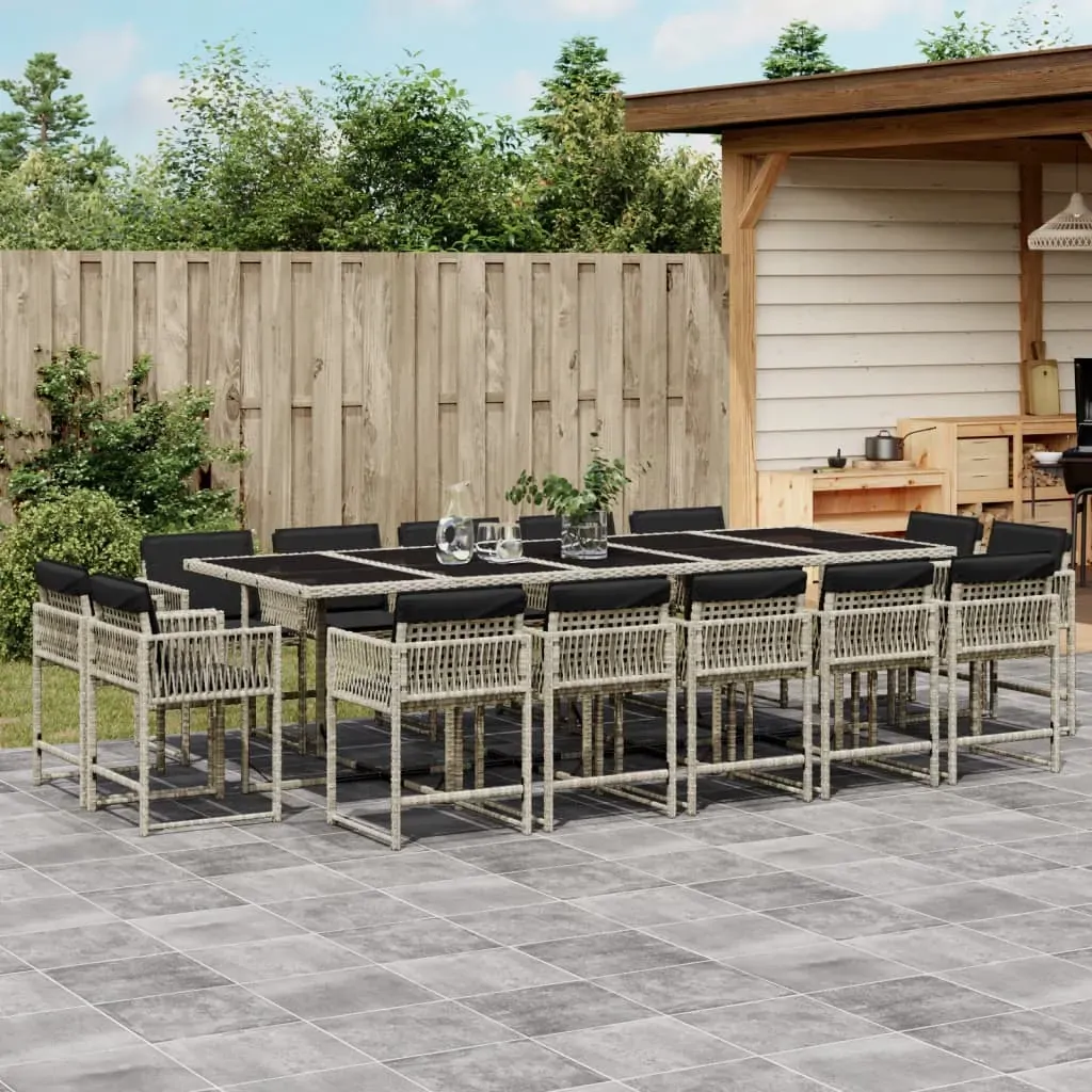15 Piece Garden Dining Set with Cushions Light Grey Poly Rattan 15 Piece Garden Dining Set with Cushions Light Grey Poly Rattan