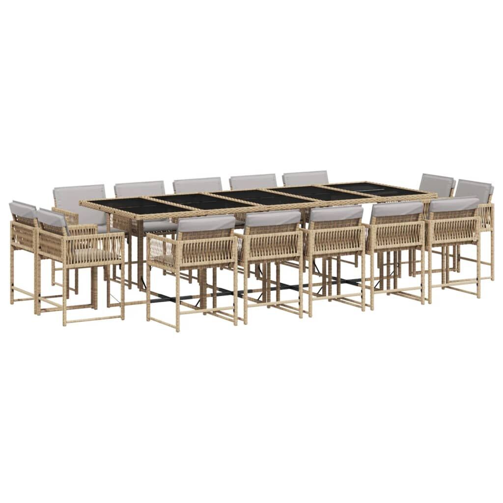 15 Piece Garden Dining Set with Cushions Mix Beige Poly Rattan 15 Piece Garden Dining Set with Cushions Mix Beige Poly Rattan