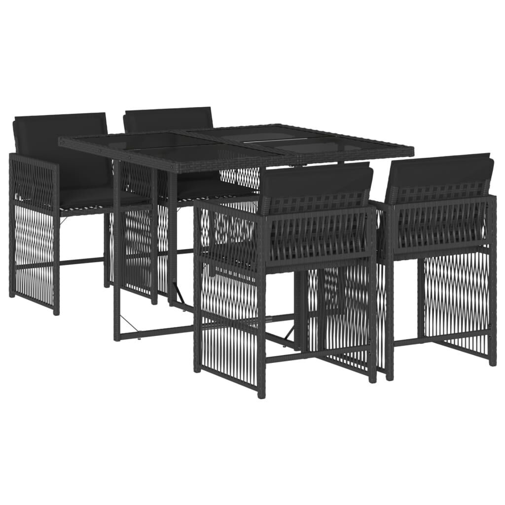 5 Piece Garden Dining Set with Cushions Black Poly Rattan 5 Piece Garden Dining Set with Cushions Black Poly Rattan