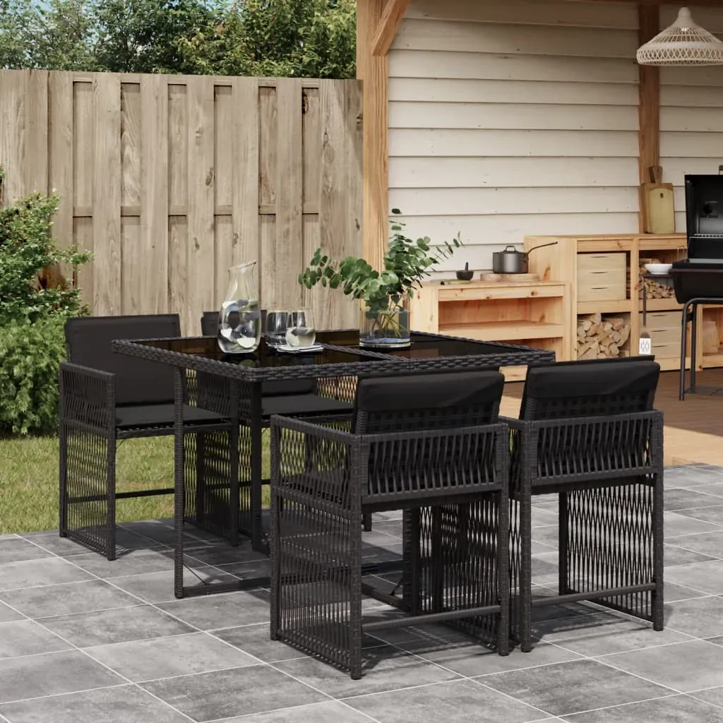 5 Piece Garden Dining Set with Cushions Black Poly Rattan 5 Piece Garden Dining Set with Cushions Black Poly Rattan