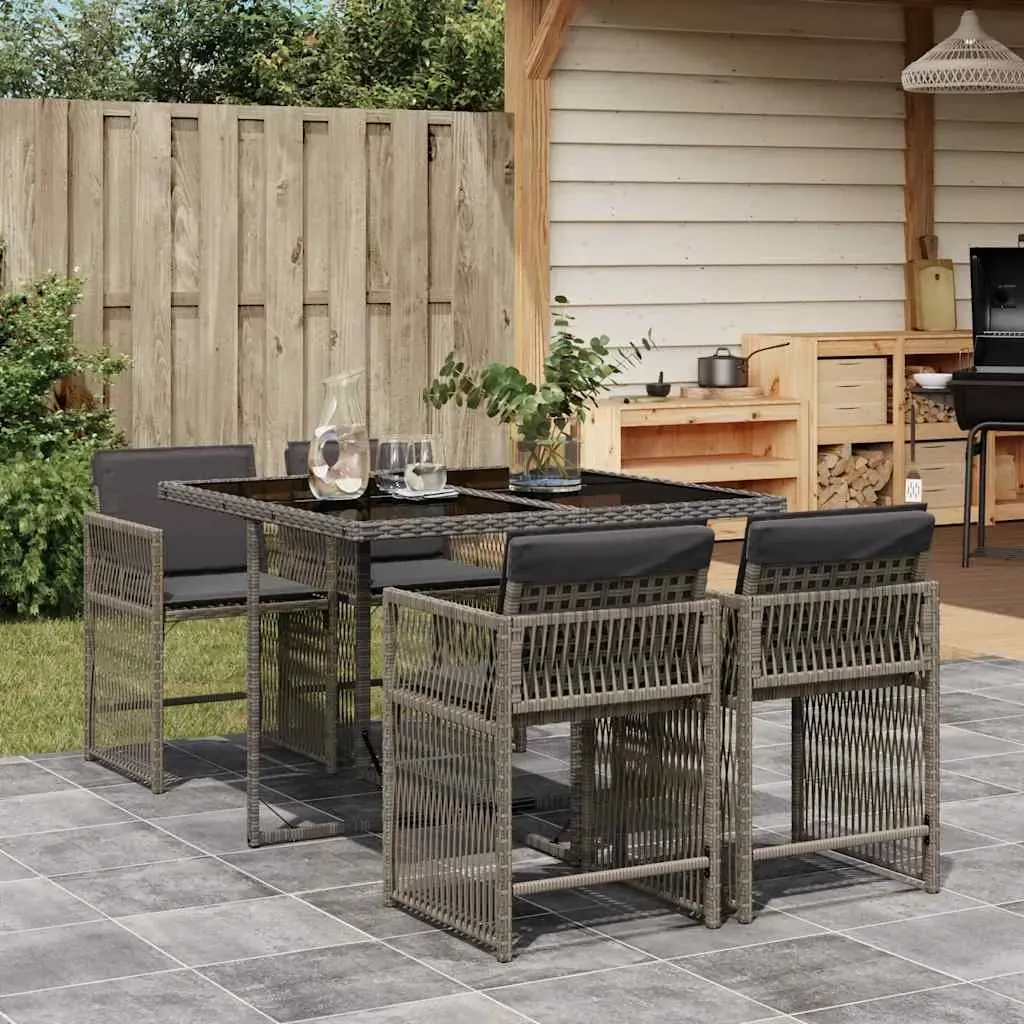 5 Piece Garden Dining Set with Cushions Grey Poly Rattan 5 Piece Garden Dining Set with Cushions Grey Poly Rattan
