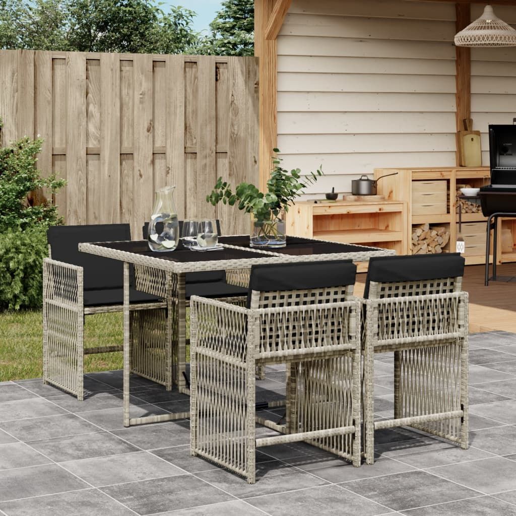 5 Piece Garden Dining Set with Cushions Light Grey Poly Rattan 5 Piece Garden Dining Set with Cushions Light Grey Poly Rattan