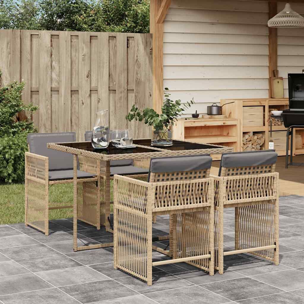 5 Piece Garden Dining Set with Cushions Mix Beige Poly Rattan 5 Piece Garden Dining Set with Cushions Mix Beige Poly Rattan