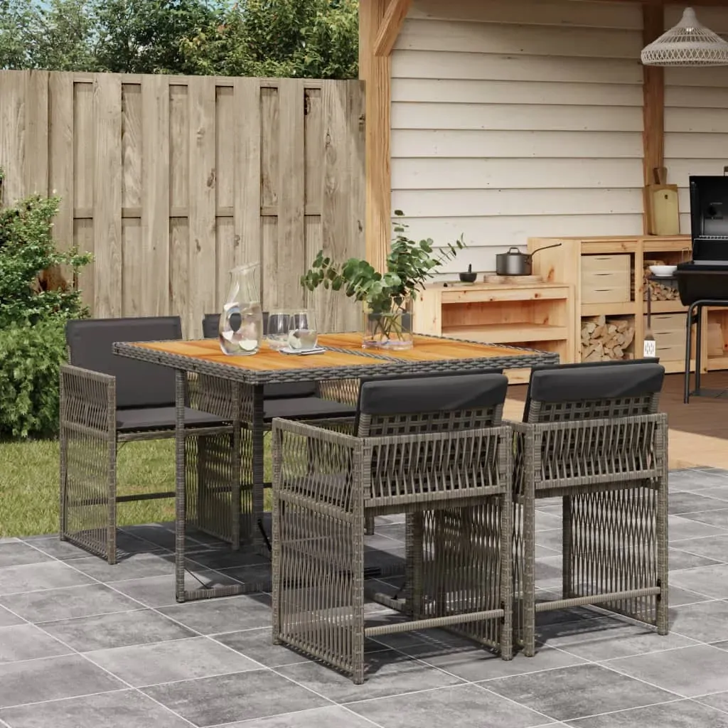 5 Piece Garden Dining Set with Cushions Grey Poly Rattan 5 Piece Garden Dining Set with Cushions Grey Poly Rattan