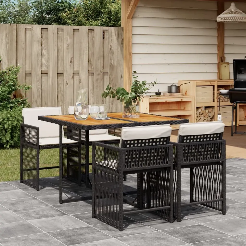 5 Piece Garden Dining Set with Cushions Black Poly Rattan 5 Piece Garden Dining Set with Cushions Black Poly Rattan