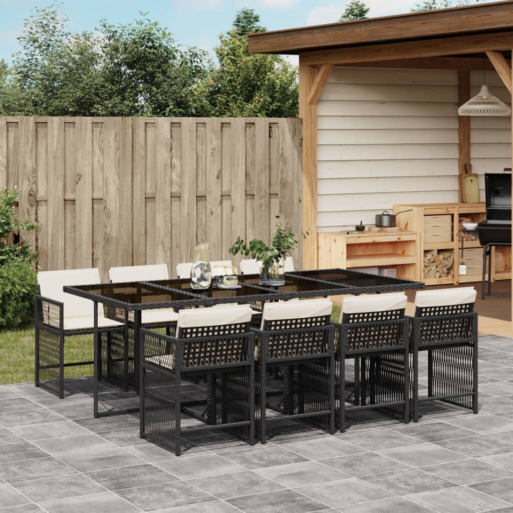 9 Piece Garden Dining Set with Cushions Black Poly Rattan 9 Piece Garden Dining Set with Cushions Black Poly Rattan