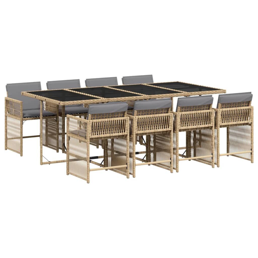 9 Piece Garden Dining Set with Cushions Mix Beige Poly Rattan 9 Piece Garden Dining Set with Cushions Mix Beige Poly Rattan