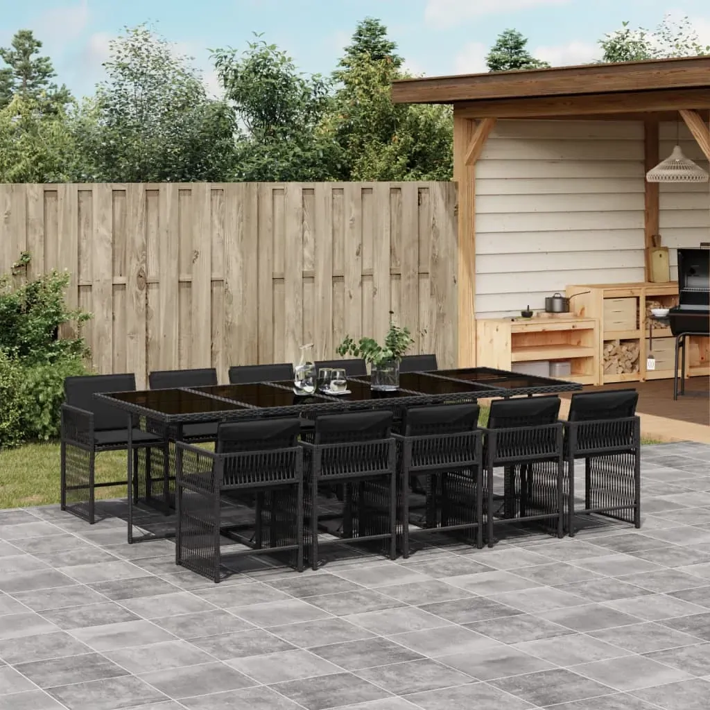 11 Piece Garden Dining Set with Cushions Black Poly Rattan 11 Piece Garden Dining Set with Cushions Black Poly Rattan