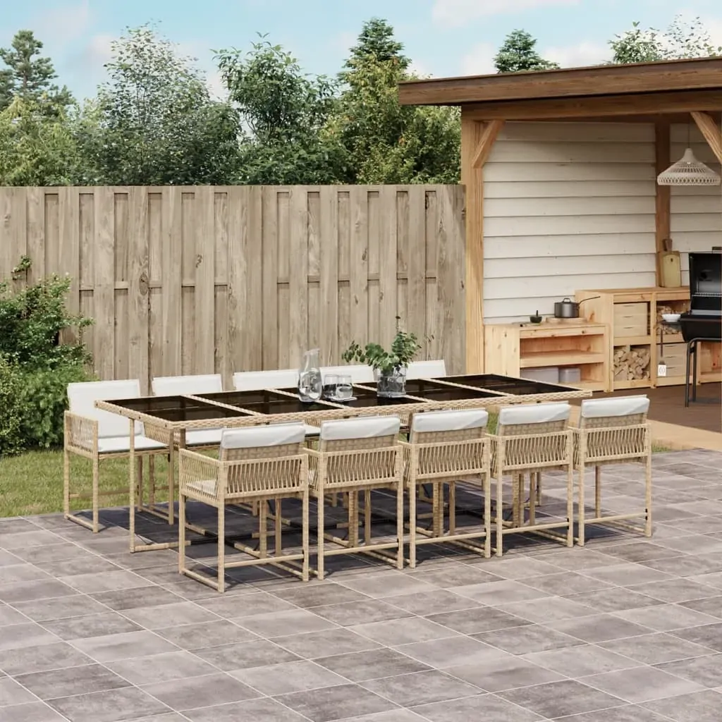 11 Piece Garden Dining Set with Cushions Beige Poly Rattan 11 Piece Garden Dining Set with Cushions Beige Poly Rattan