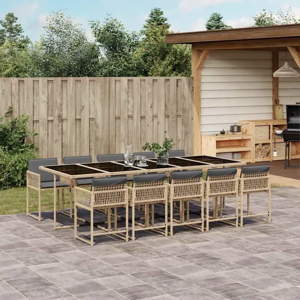 11 Piece Garden Dining Set with Cushions Mix Beige Poly Rattan 11 Piece Garden Dining Set with Cushions Mix Beige Poly Rattan