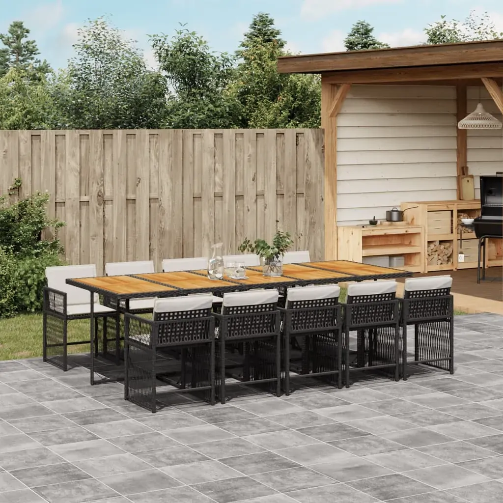 11 Piece Garden Dining Set with Cushions Black Poly Rattan 11 Piece Garden Dining Set with Cushions Black Poly Rattan