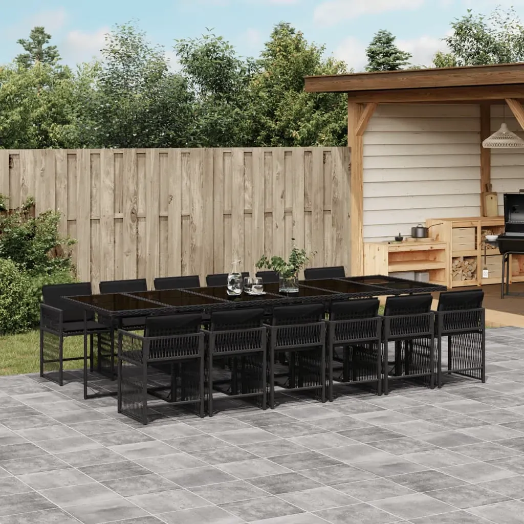 13 Piece Garden Dining Set with Cushions Black Poly Rattan 13 Piece Garden Dining Set with Cushions Black Poly Rattan