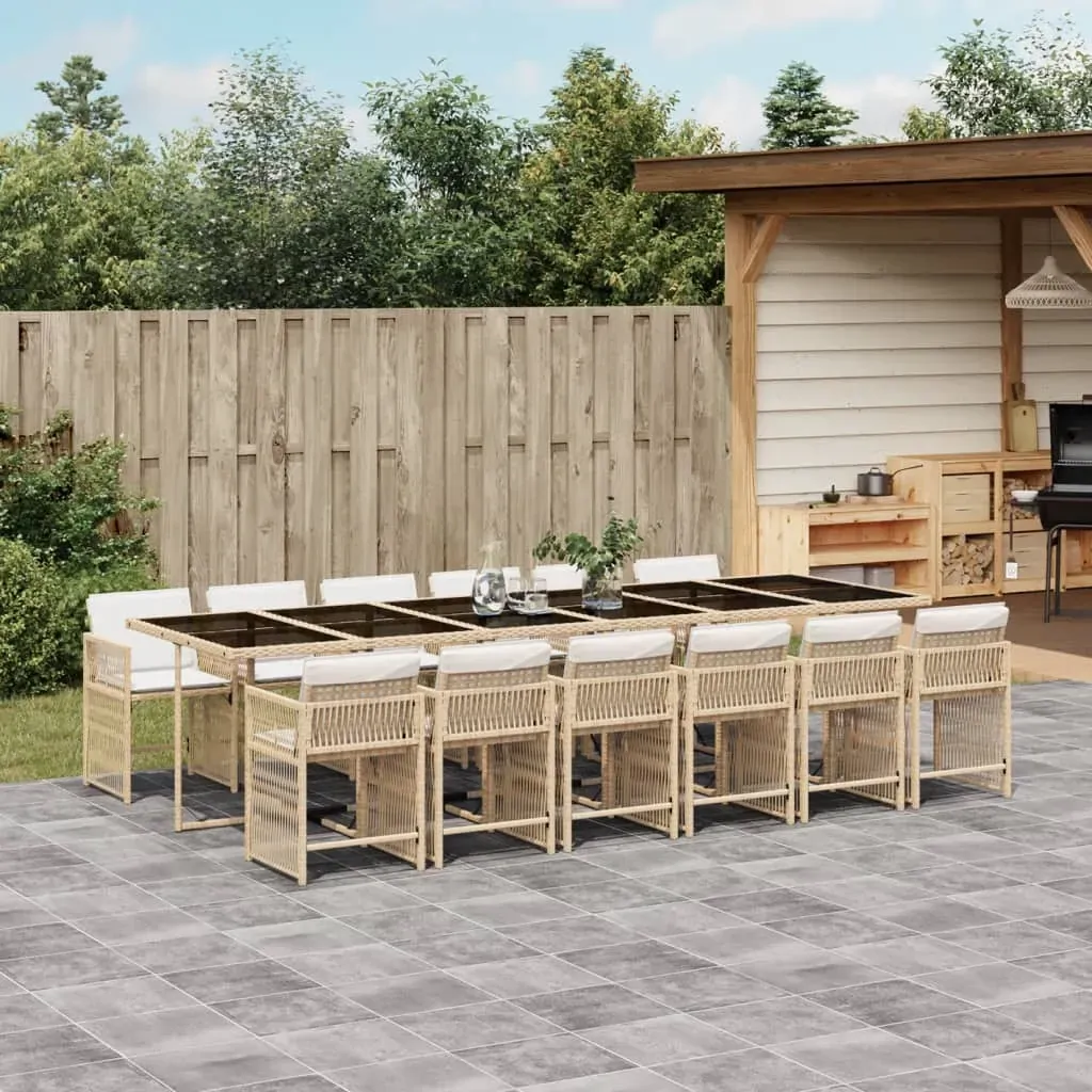 13 Piece Garden Dining Set with Cushions Beige Poly Rattan 13 Piece Garden Dining Set with Cushions Beige Poly Rattan