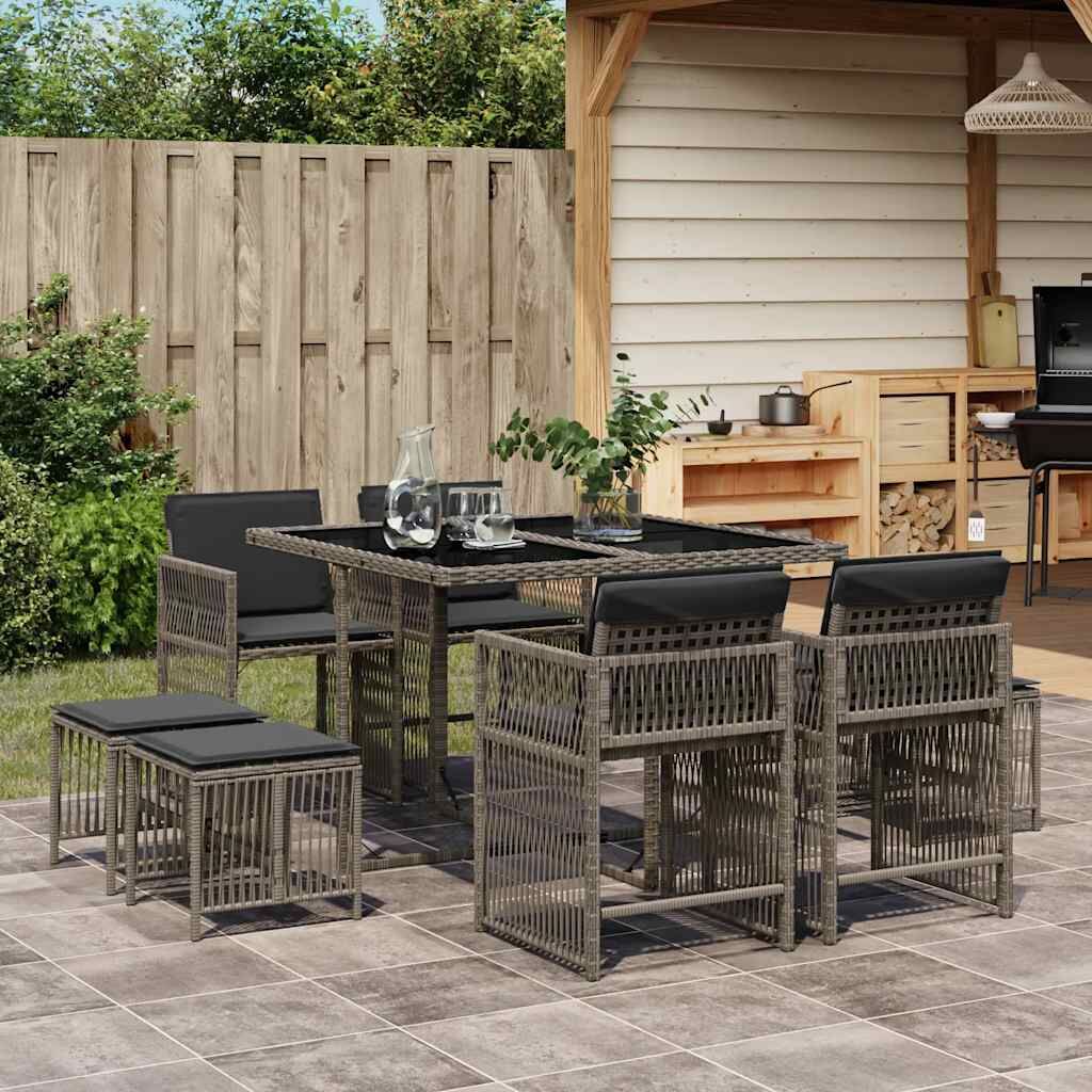 9 Piece Garden Dining Set with Cushions Grey Poly Rattan 9 Piece Garden Dining Set with Cushions Grey Poly Rattan