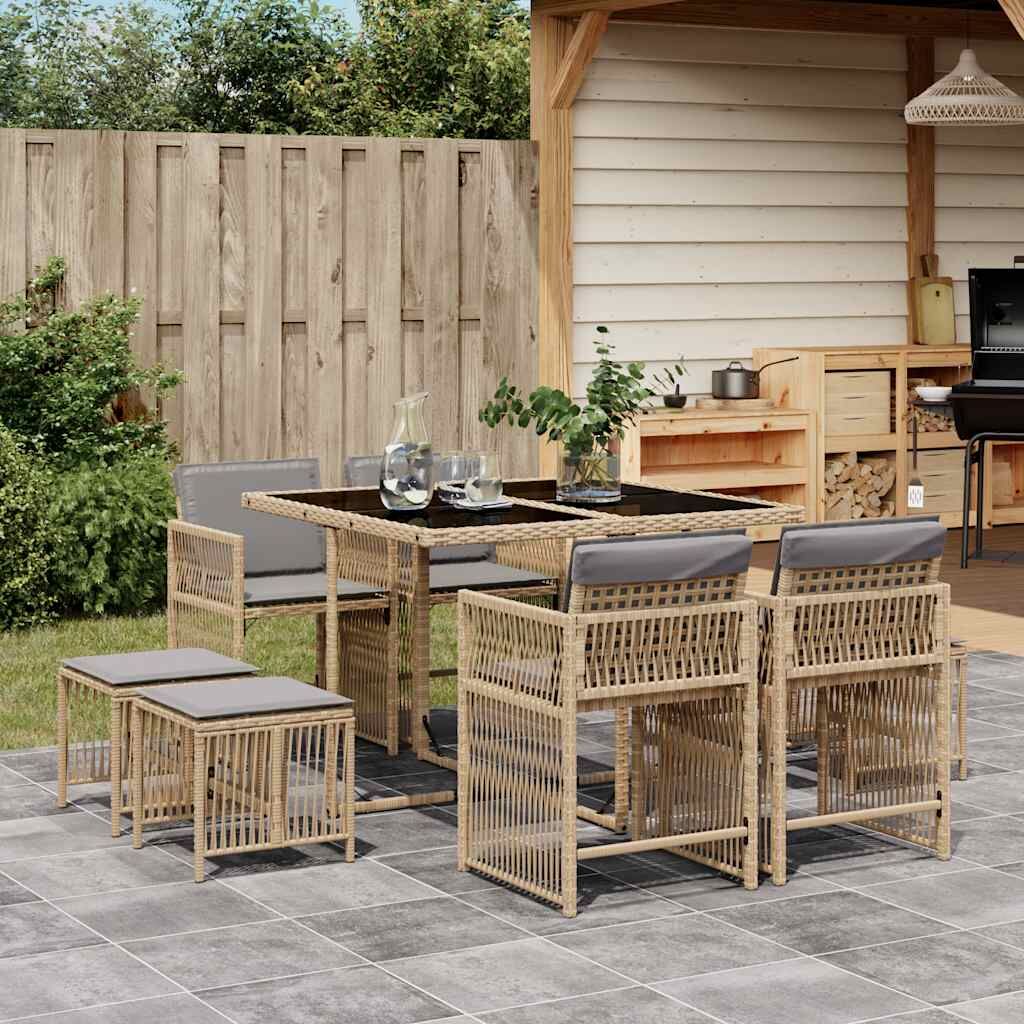9 Piece Garden Dining Set with Cushions Mix Beige Poly Rattan 9 Piece Garden Dining Set with Cushions Mix Beige Poly Rattan