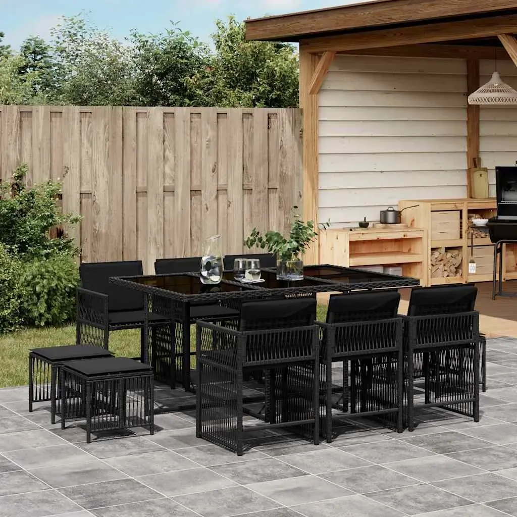 11 Piece Garden Dining Set with Cushions Black Poly Rattan 11 Piece Garden Dining Set with Cushions Black Poly Rattan
