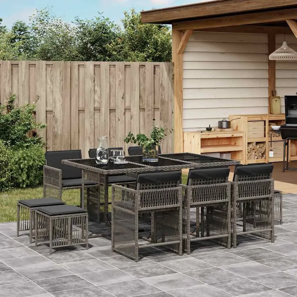 11 Piece Garden Dining Set with Cushions Grey Poly Rattan 11 Piece Garden Dining Set with Cushions Grey Poly Rattan
