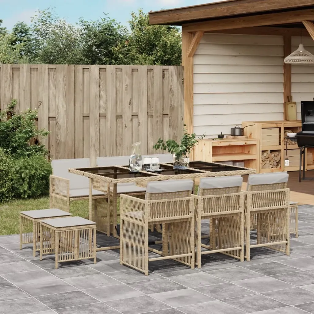 11 Piece Garden Dining Set with Cushions Beige Poly Rattan 11 Piece Garden Dining Set with Cushions Beige Poly Rattan