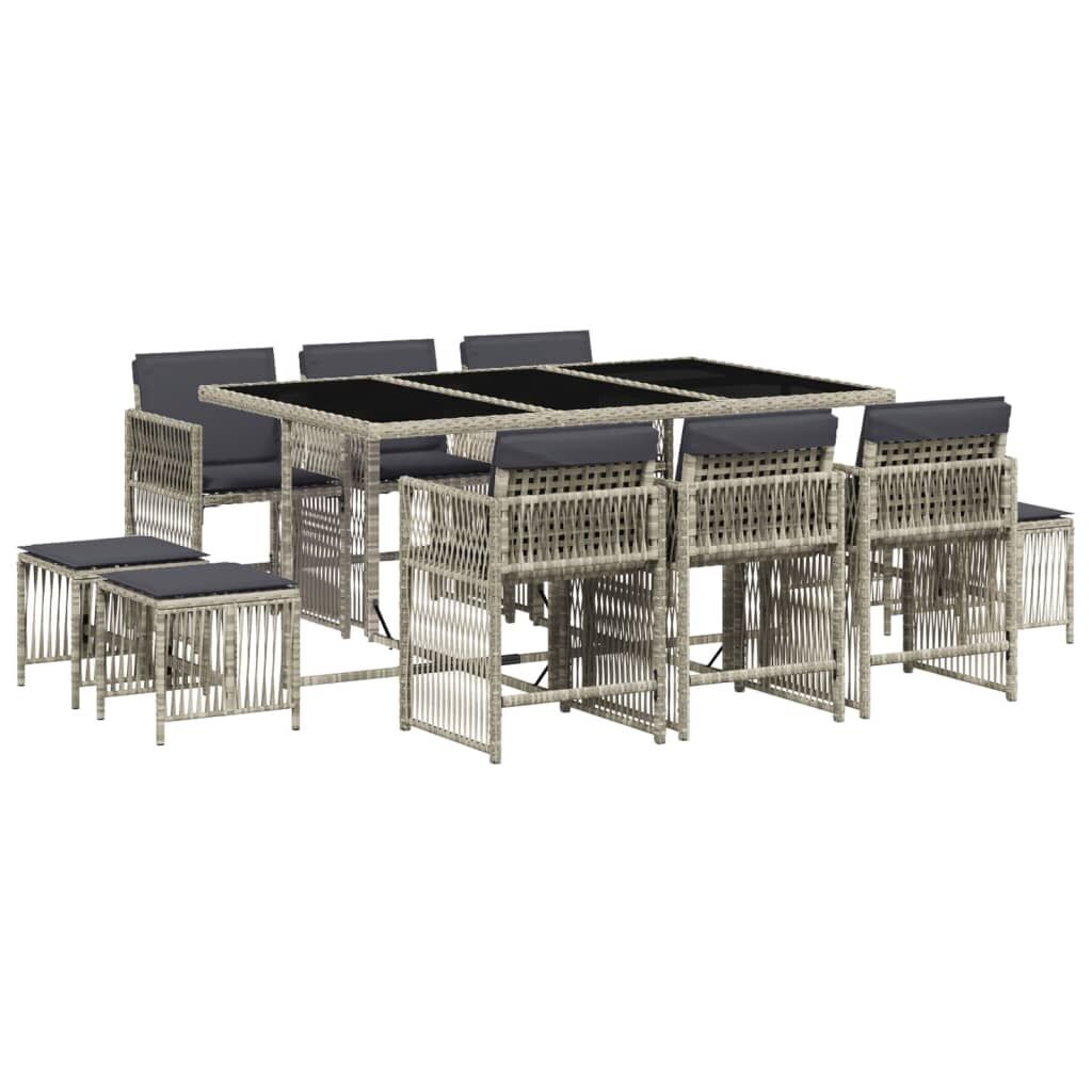 11 Piece Garden Dining Set with Cushions Light Grey Poly Rattan 11 Piece Garden Dining Set with Cushions Light Grey Poly Rattan