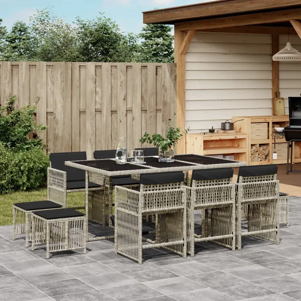 11 Piece Garden Dining Set with Cushions Light Grey Poly Rattan 11 Piece Garden Dining Set with Cushions Light Grey Poly Rattan